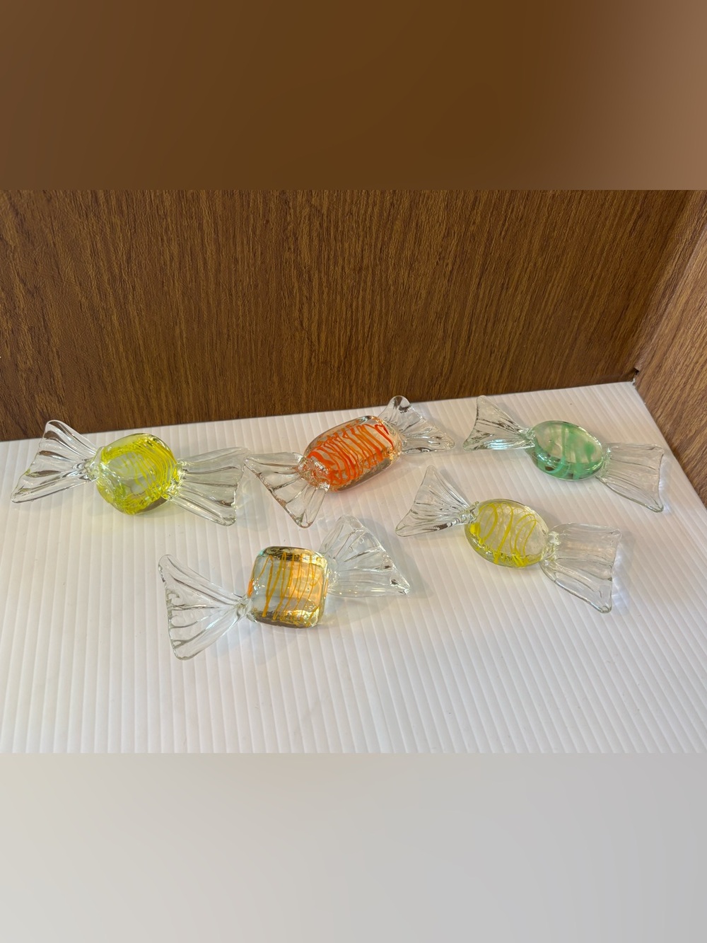 Set 5 extra Large Murano Candy Glass art Hand Blown Swirl Vintage